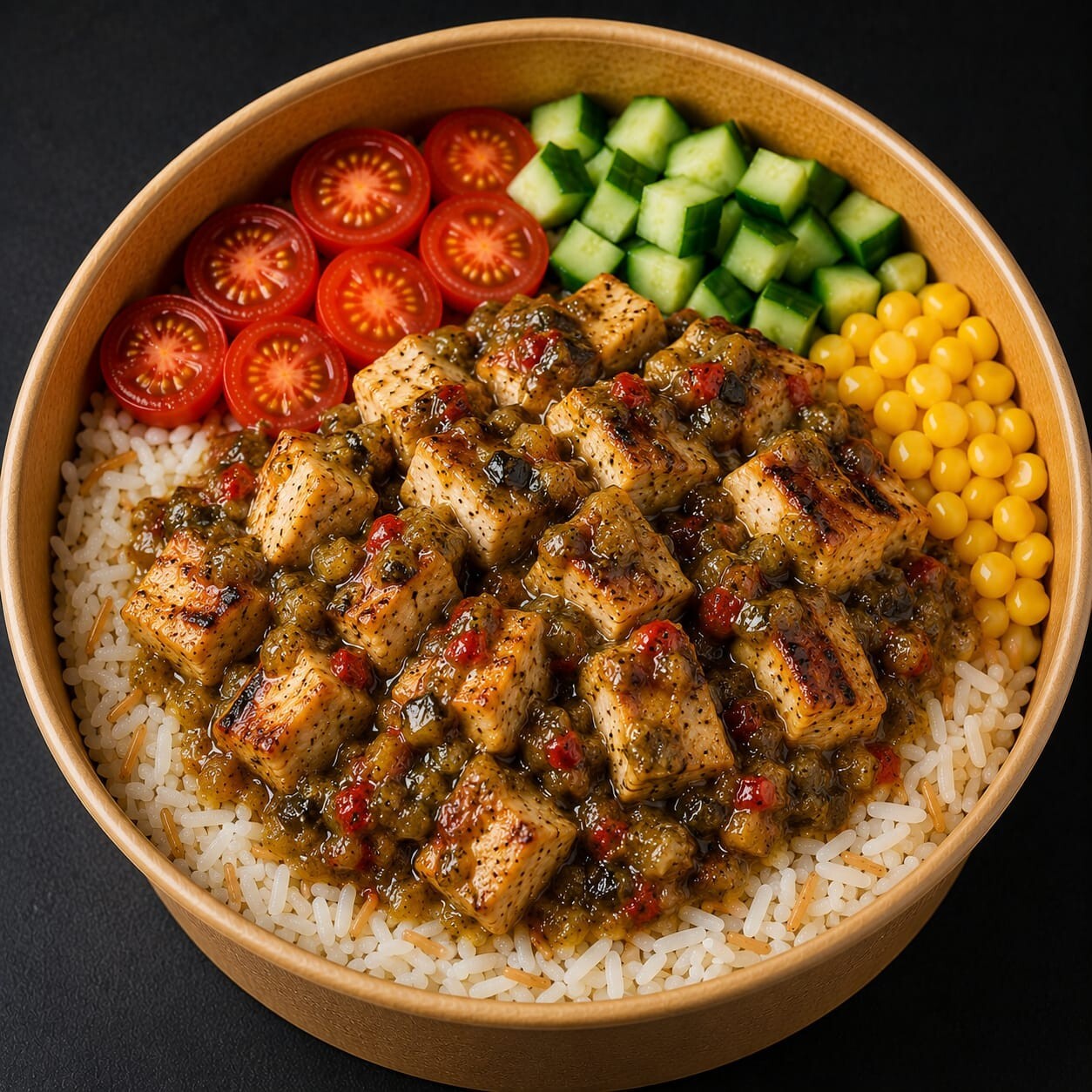Köz Patlıcan Soslu Tavuklu Pilav