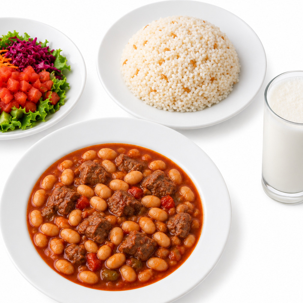 Anadolu Usulü Kuru Fasulye & Nohutlu Pirinç Pilavı & Salata & Ayran (17 Cl)
