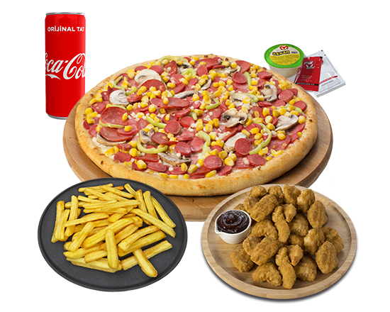 Orta Boy Pizza & Çıtır Tavuk & Pat Bulls & Kutu İçecek & Sos