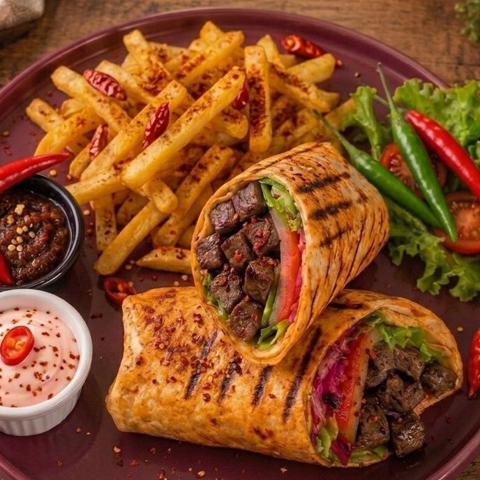 Acılı Közlenmiş Biberli Et köfte Dürüm