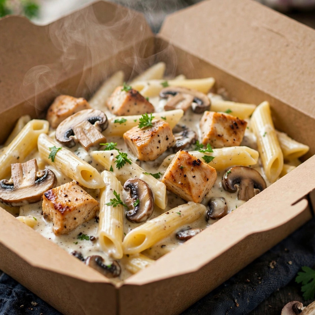 Kremalı Mantarlı Tavuklu Penne