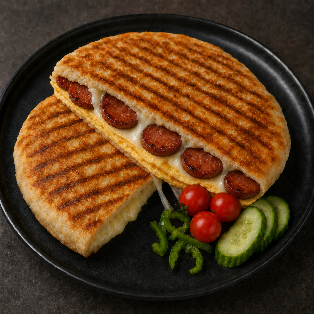 Omletli Sucuklu Kaşarlı Bazlama Tost