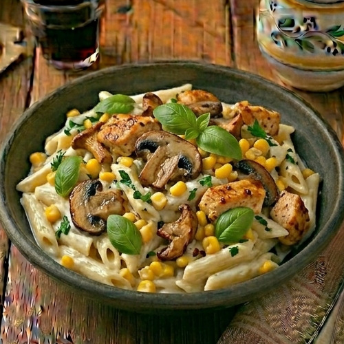 Kremalı Tavuklu Mantarlı Mısırlı