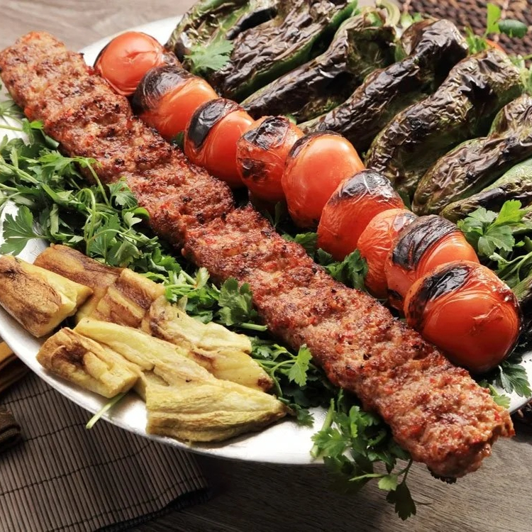 Adana Kebap (Acılı)+açık ayran+ezme salata+çiğköfte+ikra