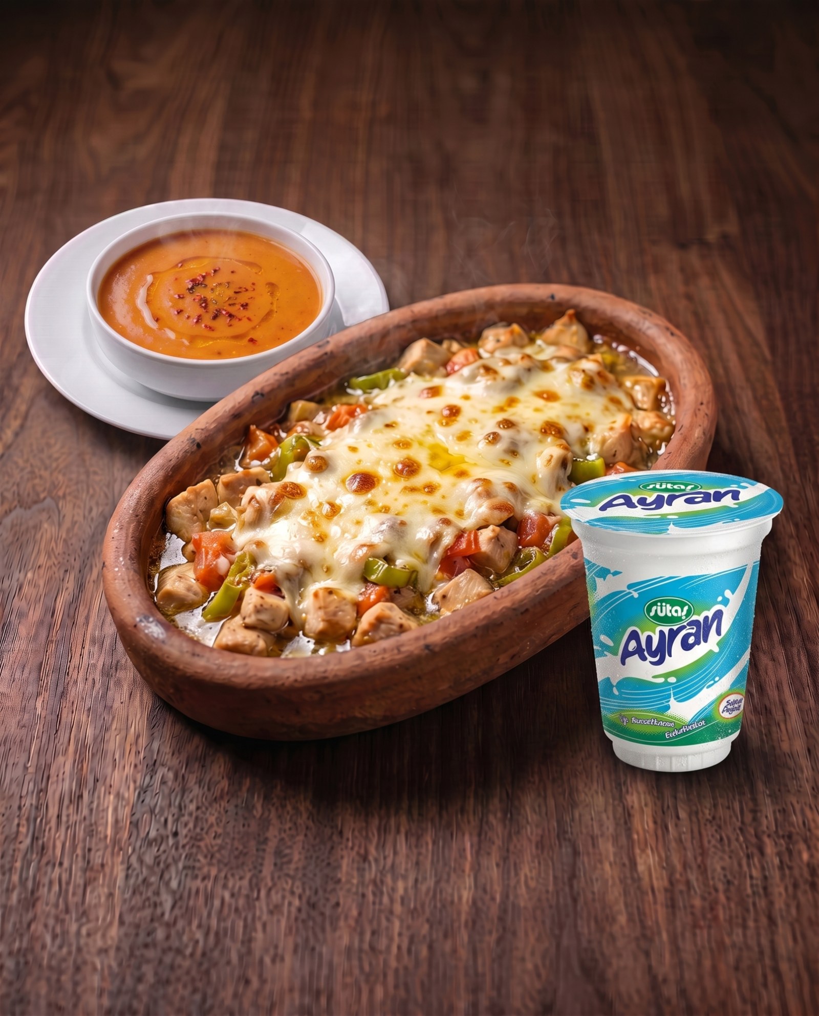 Kiremitte Tavuk + Çorba + Ayran