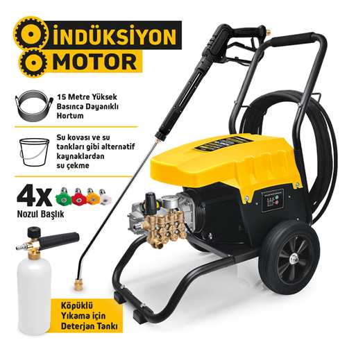 ENDÜSTRİYEL YÜKSEK BASINÇLI YIKAMA MAKİNASI 2800 WATT 150 BAR İNDÜKSİYON MOTOR