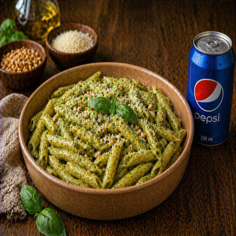 Pesto Soslu Tavuklu Penne Bowl Makarna 500 gr + 330 ml Pepsi