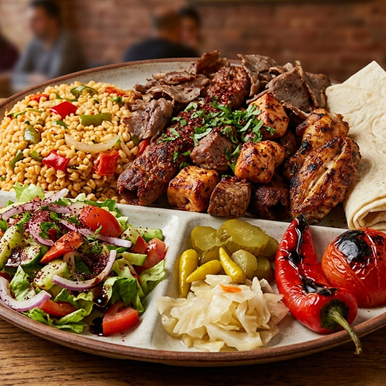 Karışık kebap+çiğ köfte+1 lt ayran