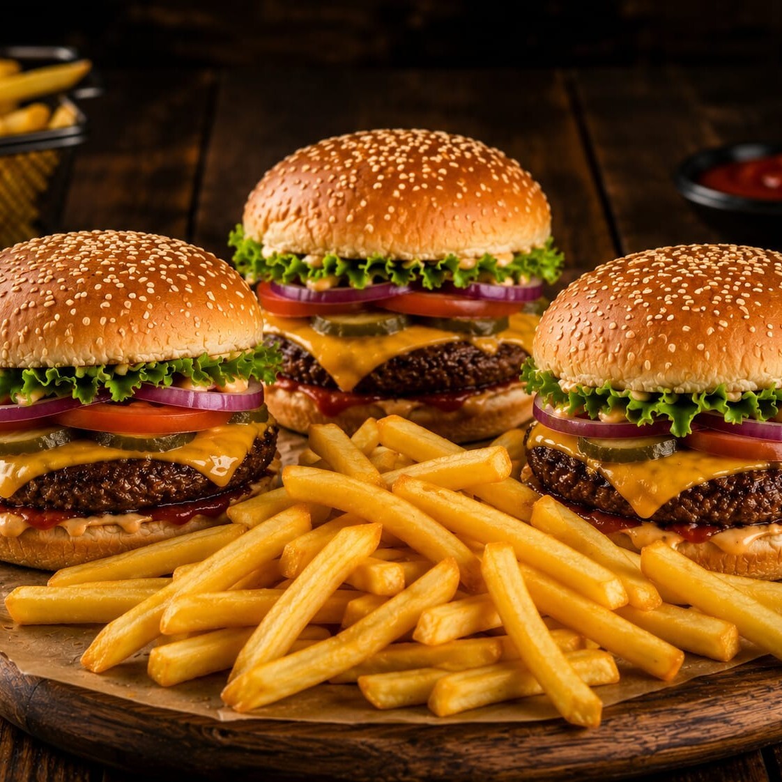 3'lü Et Burger Kızartma
