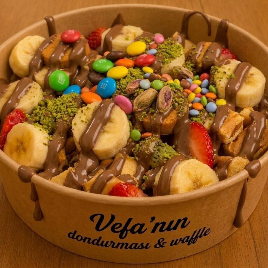 Kova Waffle (Bowll Waffle)- Çilek, Muz ve Soslar +coca cola(Büyük boy)