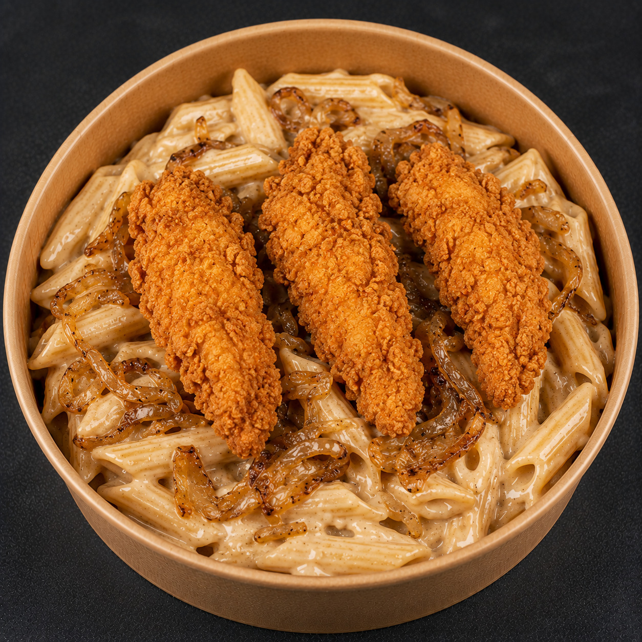 Çıtır Tavuklu Karamelize Soğanlı Penne