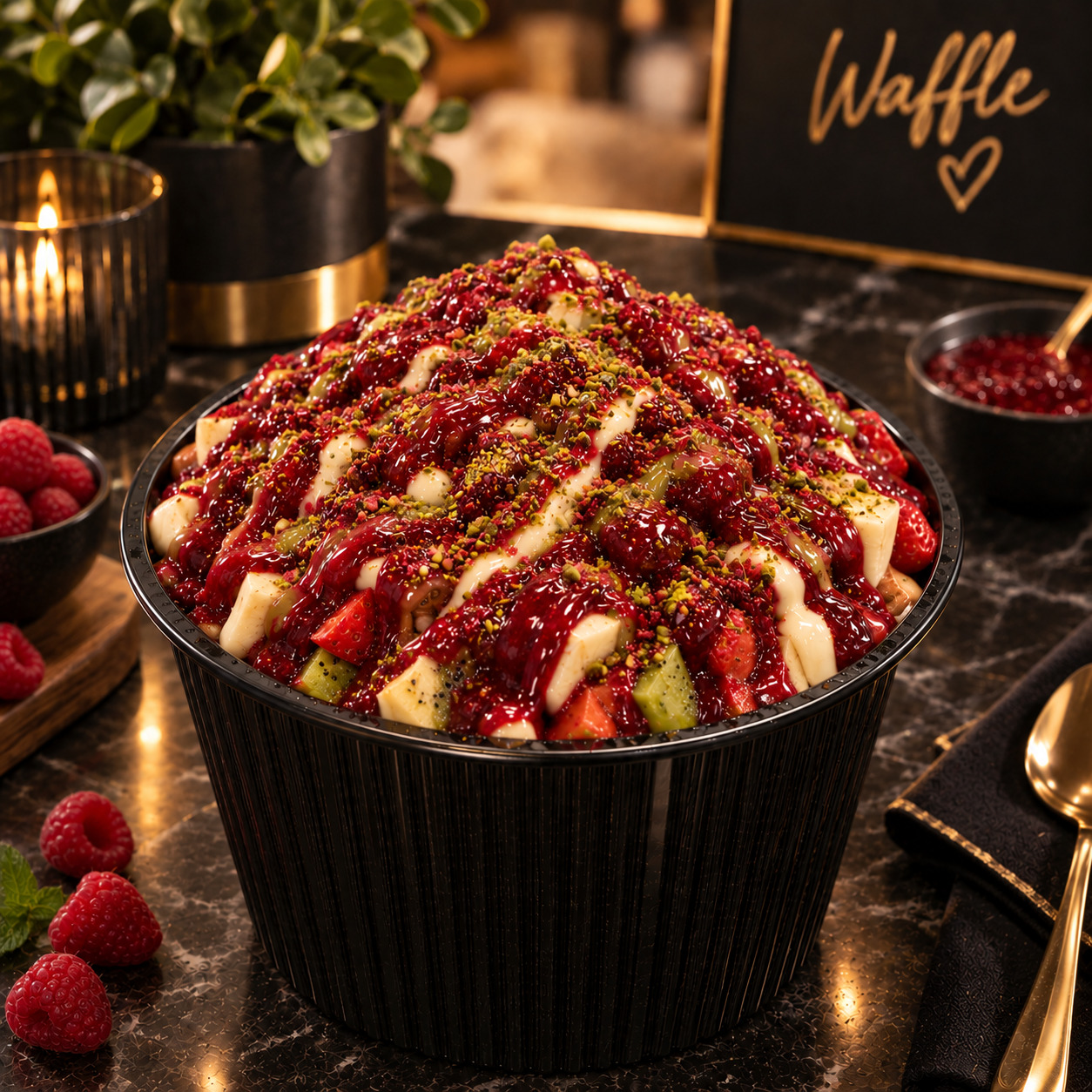 Frambuaz Soslu Waffle Cup