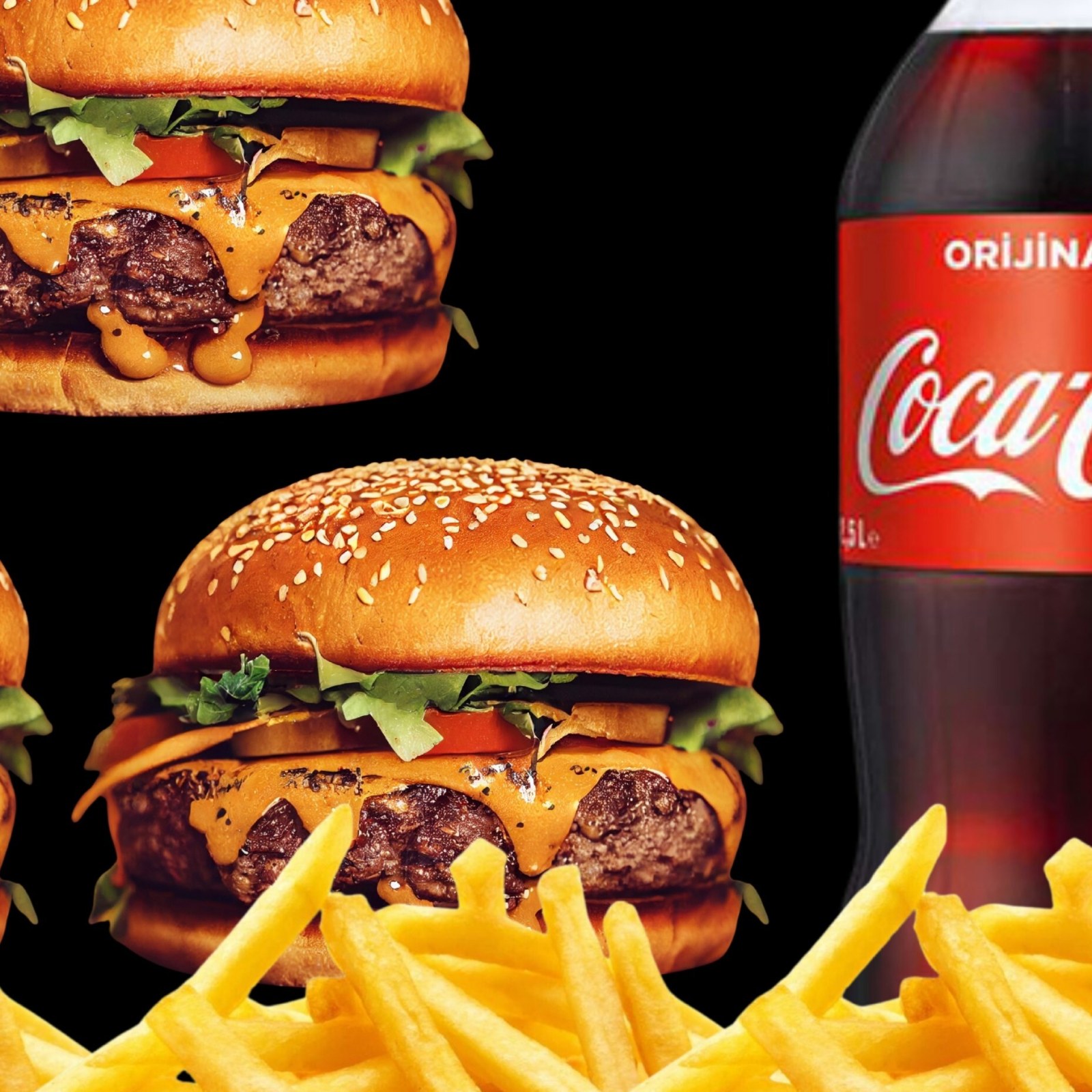 2 Adet Hamburger + Patates Tava + 1 lt kola
