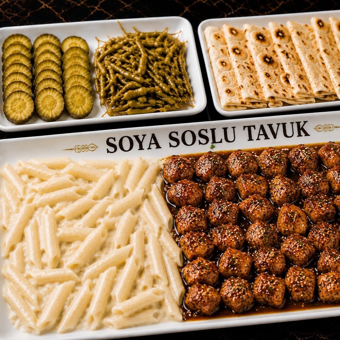 Soya Soslu Tavuk & Kremalı Penne Makarna
