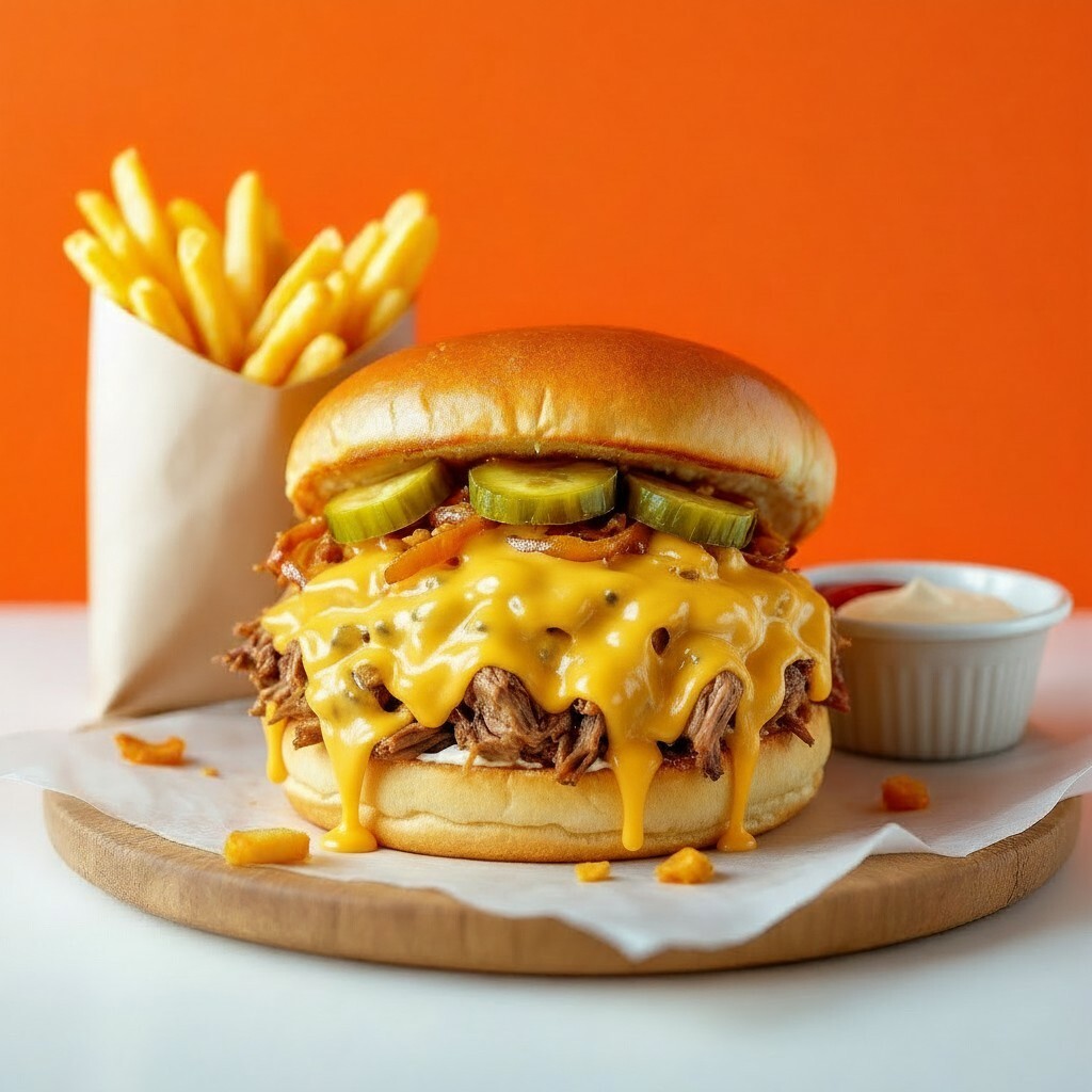 Cheddarlı Dana Tiftik Burger