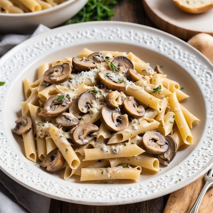Kremalı Tavuklu Mantarlı Penne