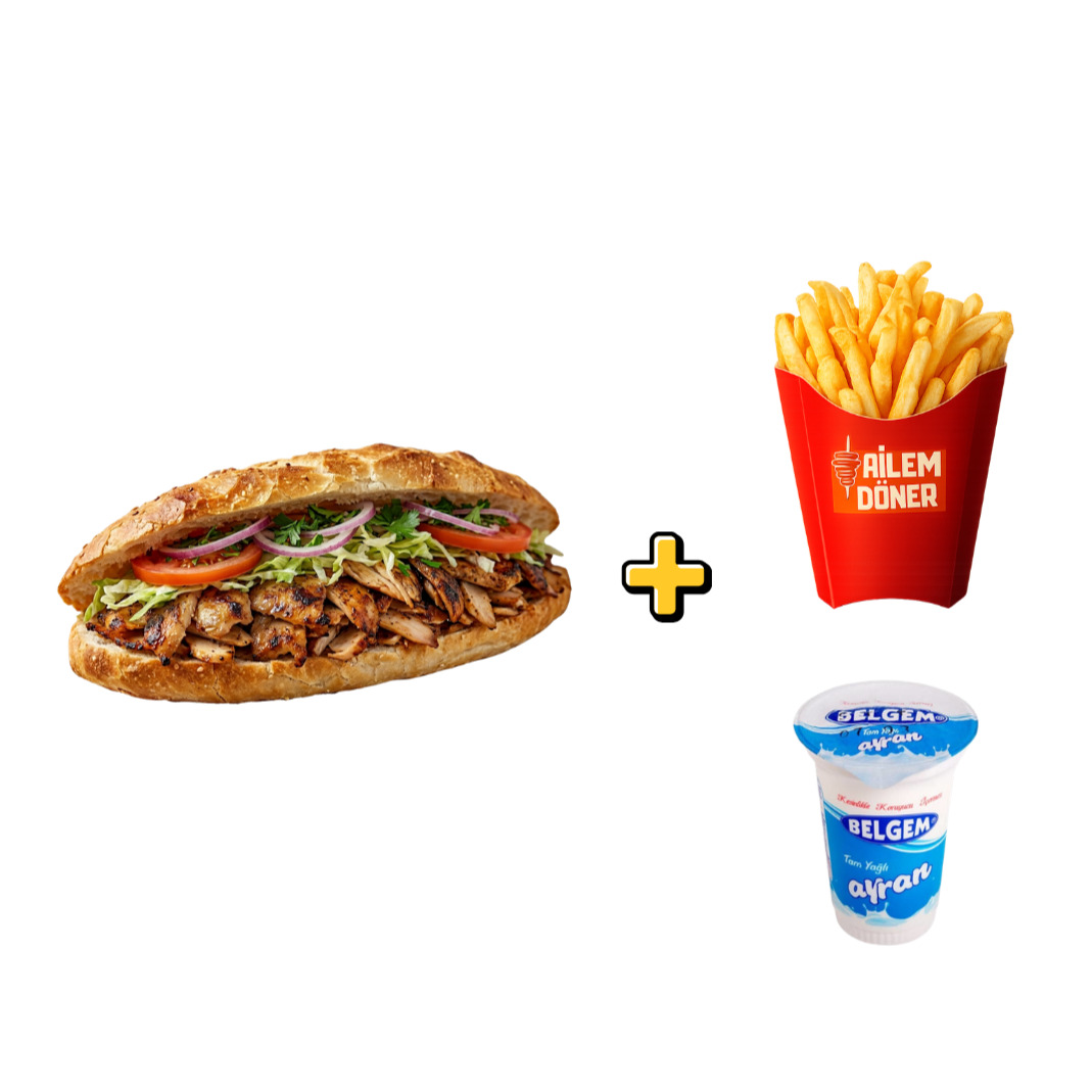 Tavuk Döner Dürüm + Patates Kızartması + Ayran Menü