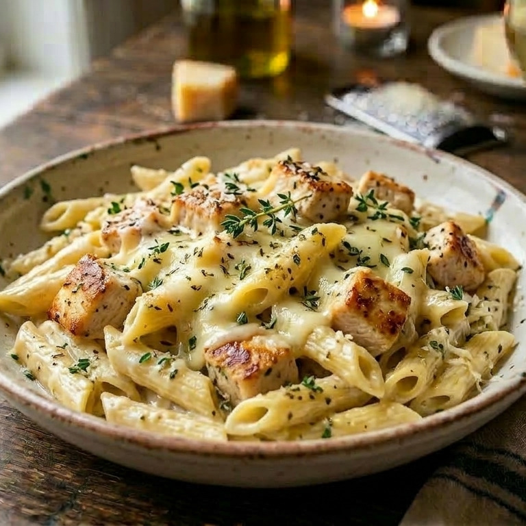 Kremalı Tavuklu Kekikli Kaşarlı Penne