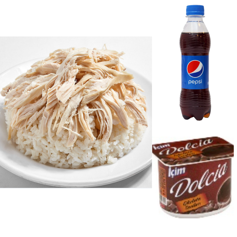 1 Porsiyon Tavuklu Nohutlu Pilav + Kola + İçim Kakaolu Puding
