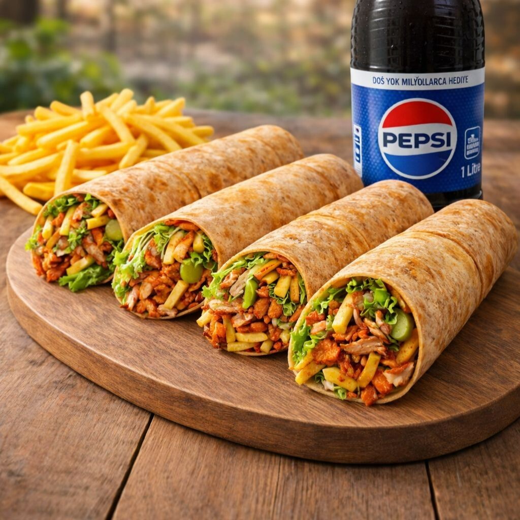4'lü Zurna Soslu Dürüm Menü Patates + 1 Lt Kola