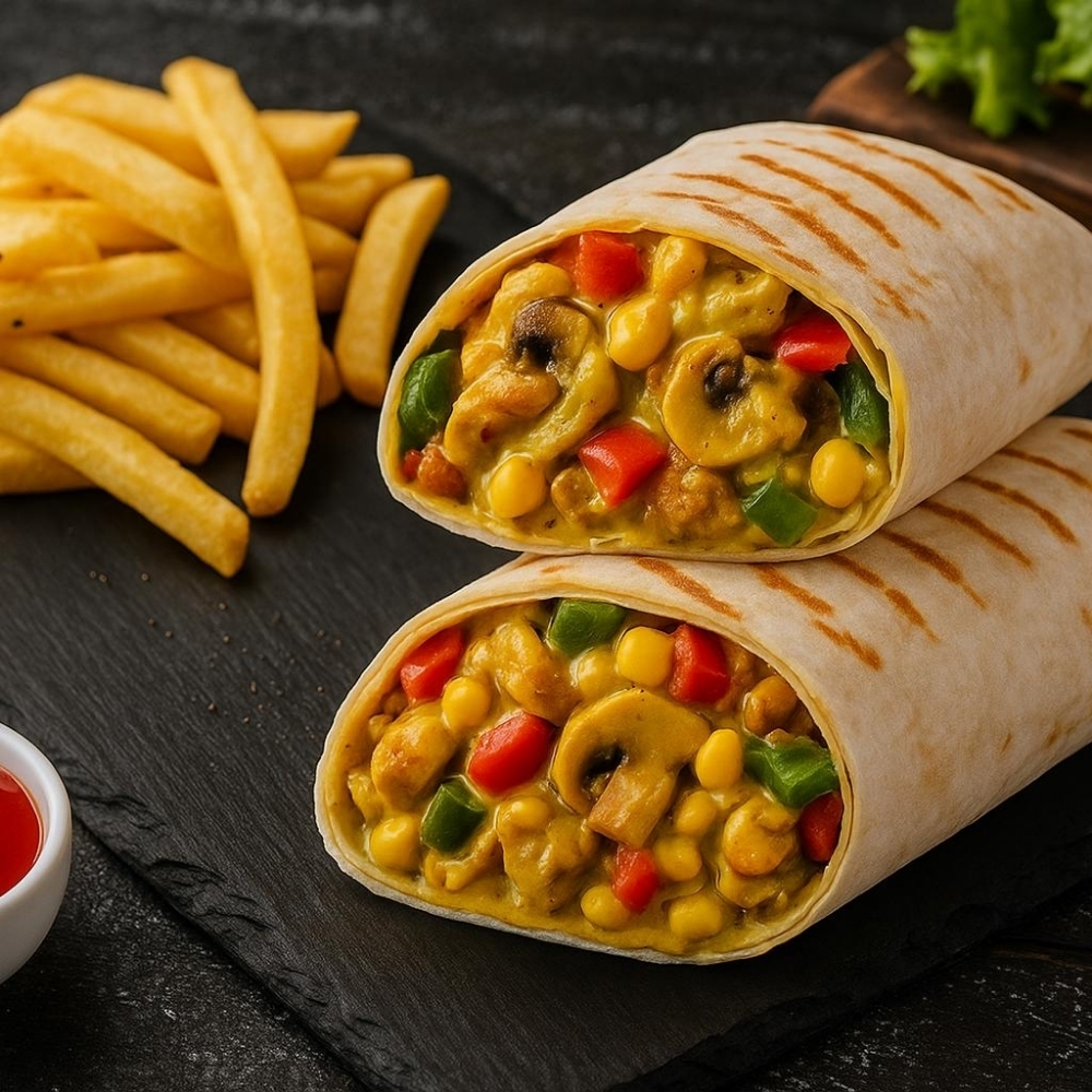 Köri Soslu Tavuk Wrap + Patates