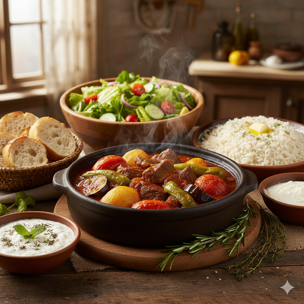 Etli Güveç Menü ( Pilav - Salata - Çorba )