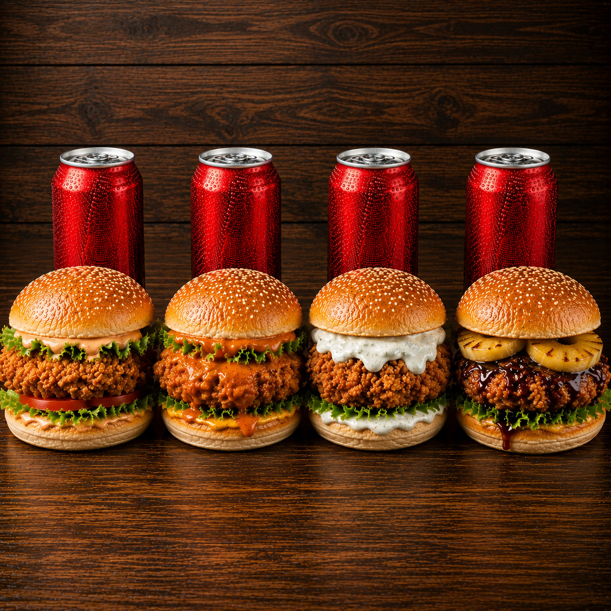 Tavuklu 4 Burger + 4 İçecek