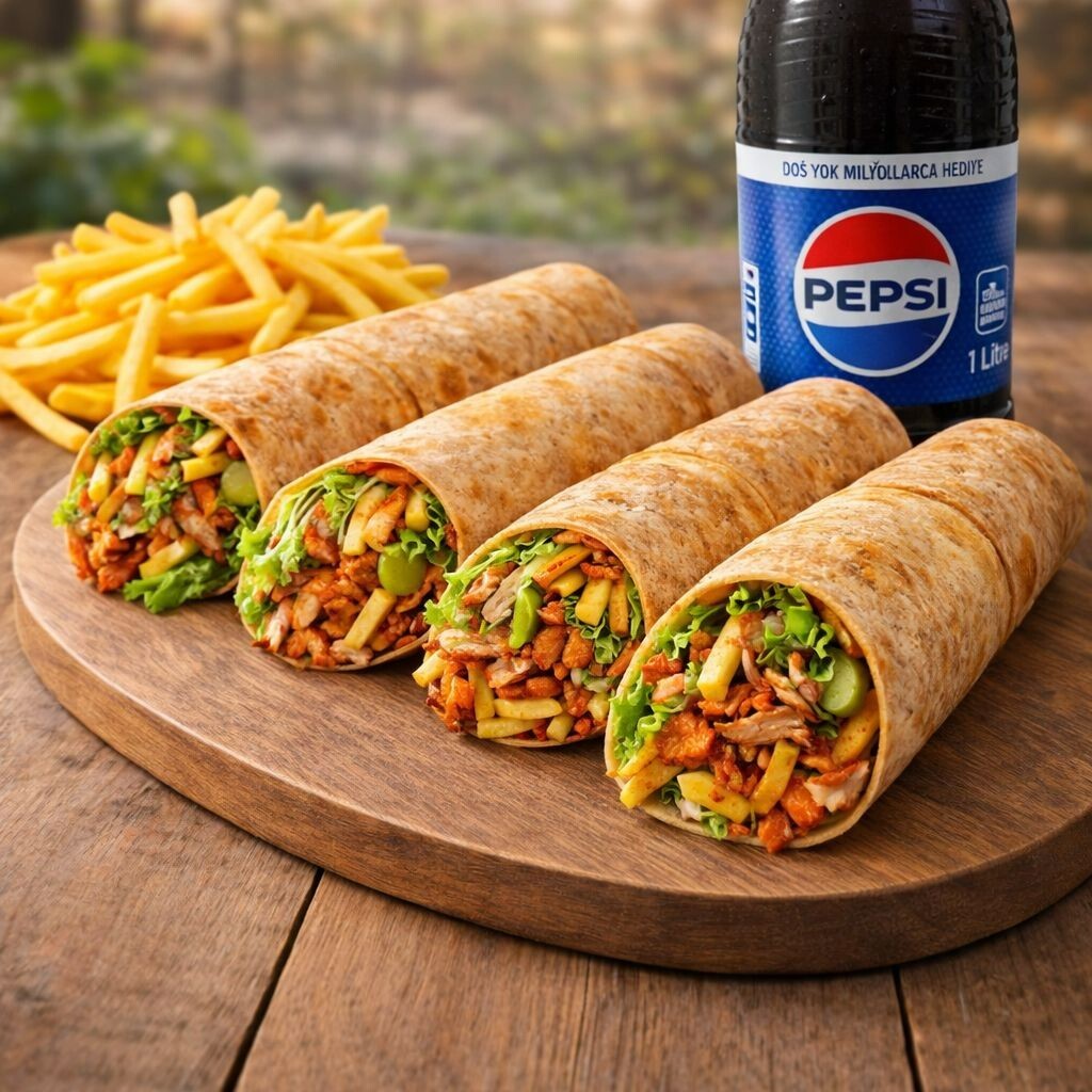 3'lü Zurna Hatay Soslu Dürüm Menü Patates + 1 Lt Kola