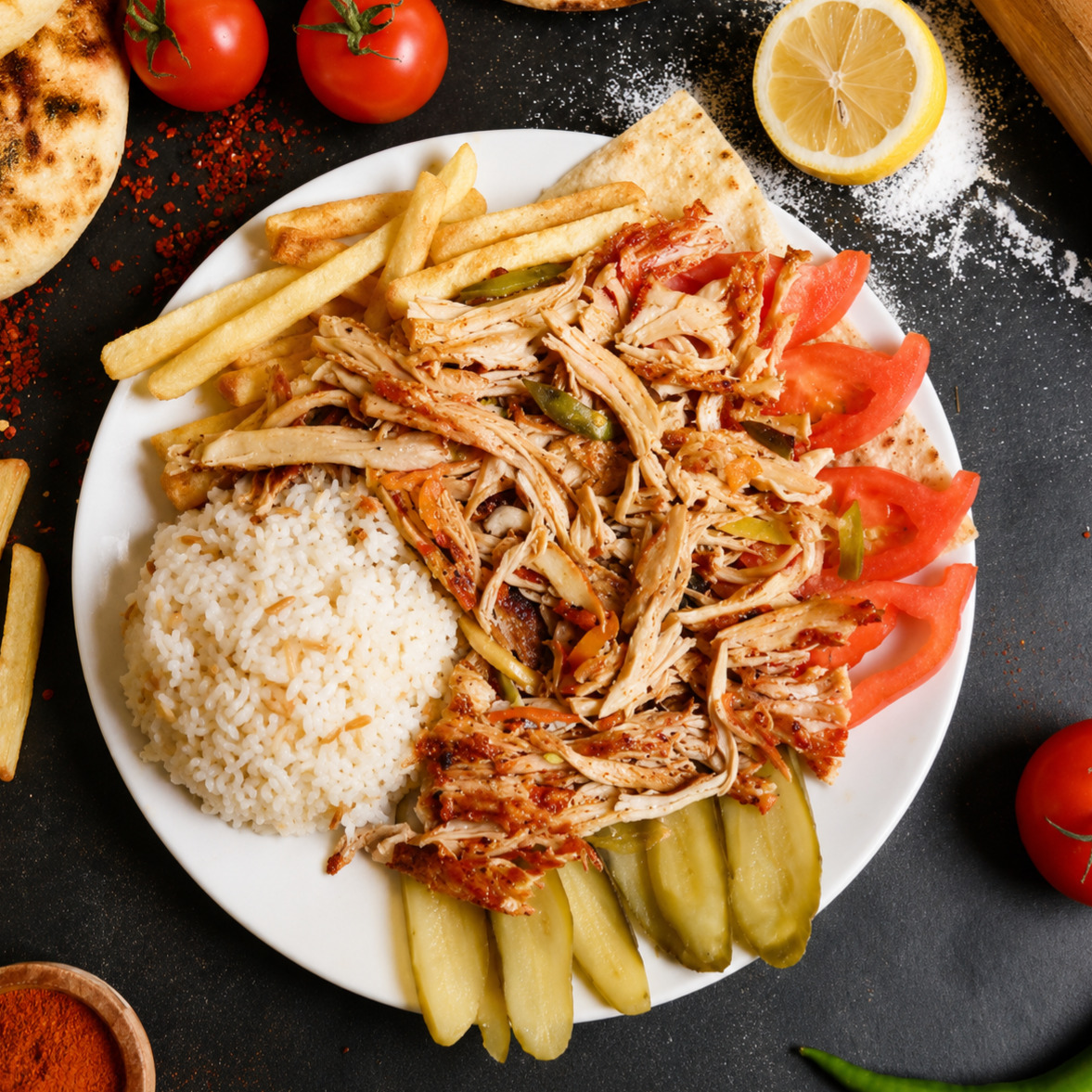 Bol Tavuklu Pilav (150 Gr Tavuk Döner) + Ayran