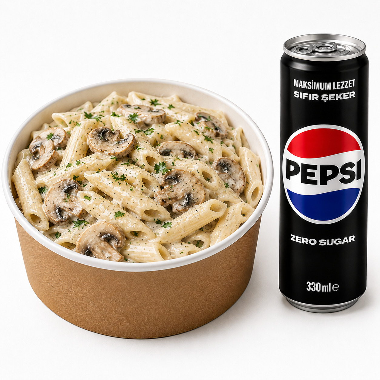 Kremalı Mantarlı Penne & Pepsi Max (330 Ml) Menü