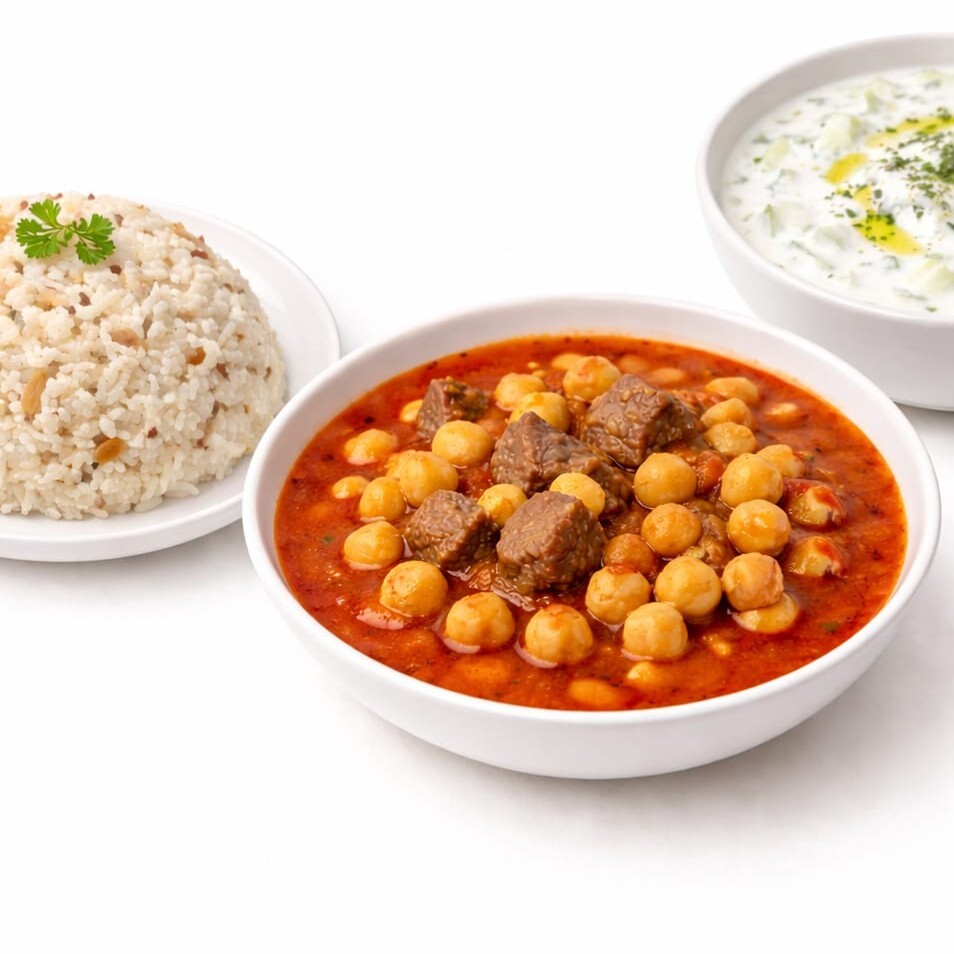 Etli Nohut yemeği+Pirinç pilavı+Cacık