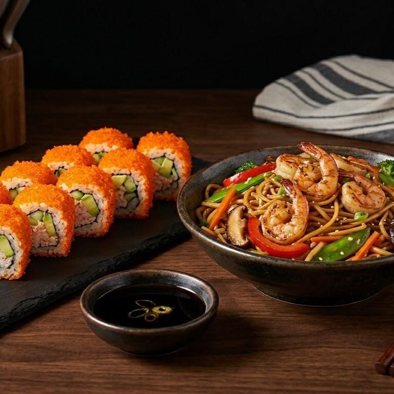 california roll+karidesli noodle+1 coca cola 330 ml