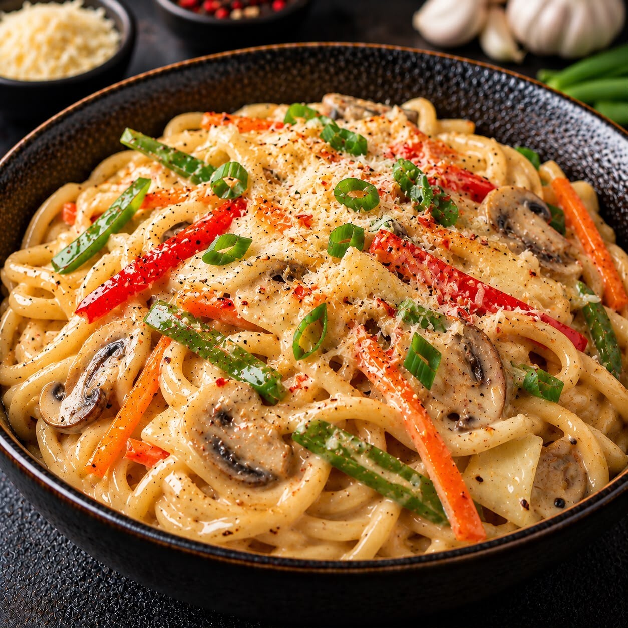 Kremalı Sarımsaklı Sebzeli Noodle
