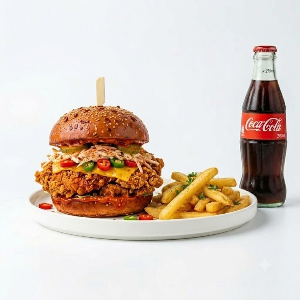 Acılı Crispy's Burger + İÇECEK + PATATES