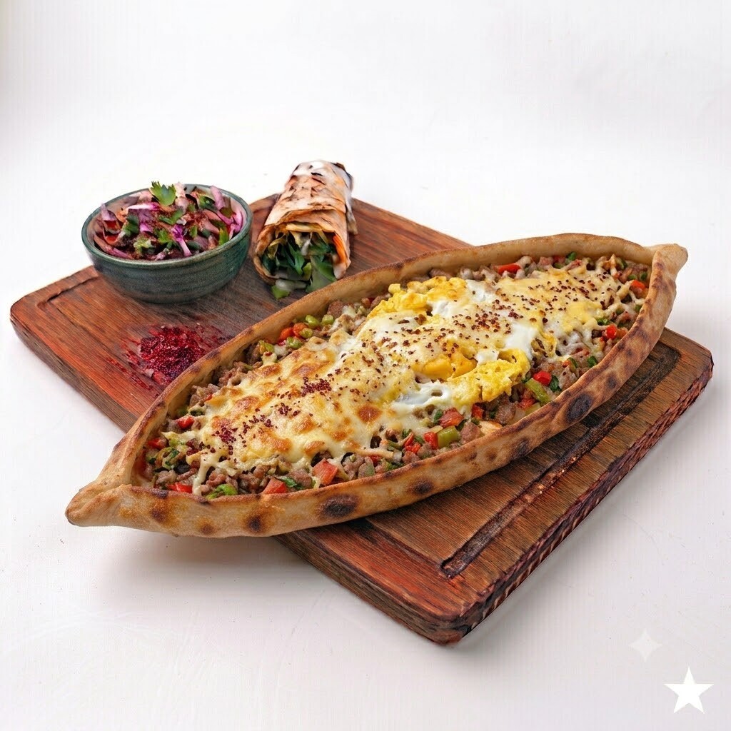 Kuşbaşılı Kaşarlı Yumurtalı Pide