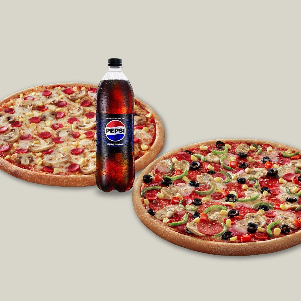 2 Adet Orta Boy Pizza + Pepsi Zero Sugar (1L.)
