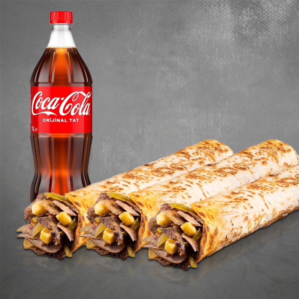 3 Lü Et Döner Dürüm Menü (70gr)