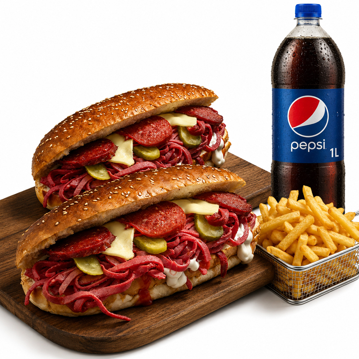 🥪🥪🍟🥤 2 Adet İzmir Kumrusu + Patates Kızartması + Pepsi (1 L)