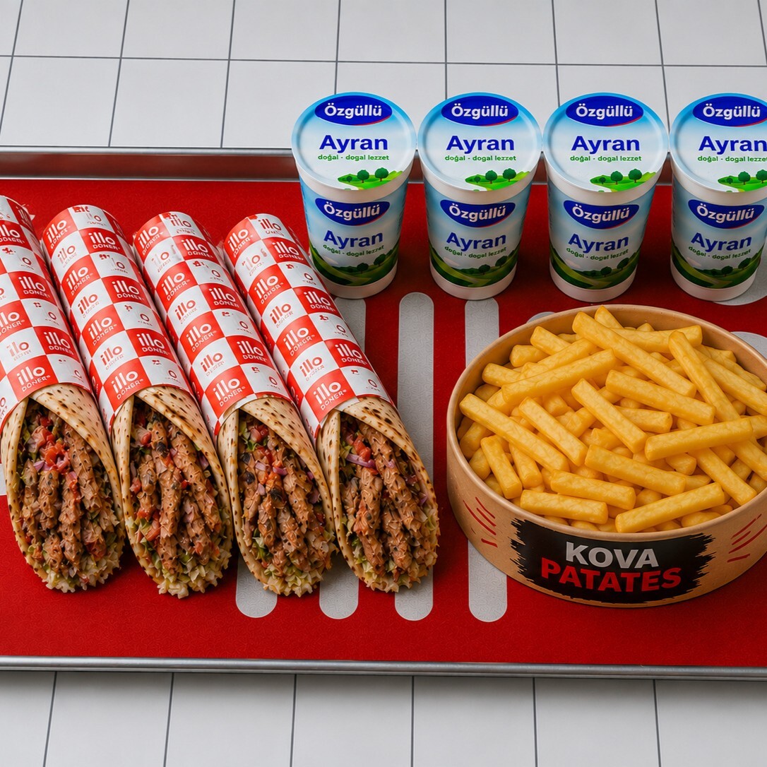 4'lü Tavuk Dürüm & 1 Kova Patates Kızartması & 4 Ayran