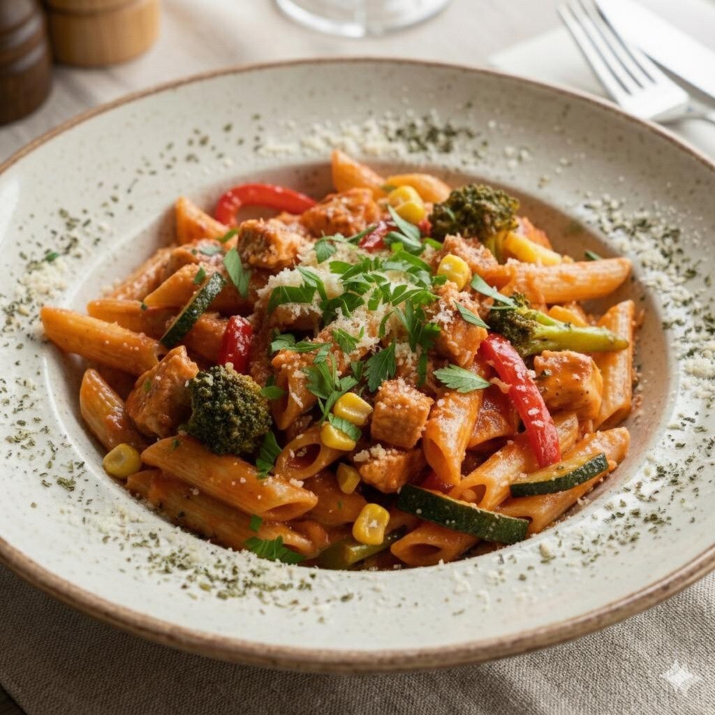 Makarna Sebzeli (Parmesan Tekerinde)